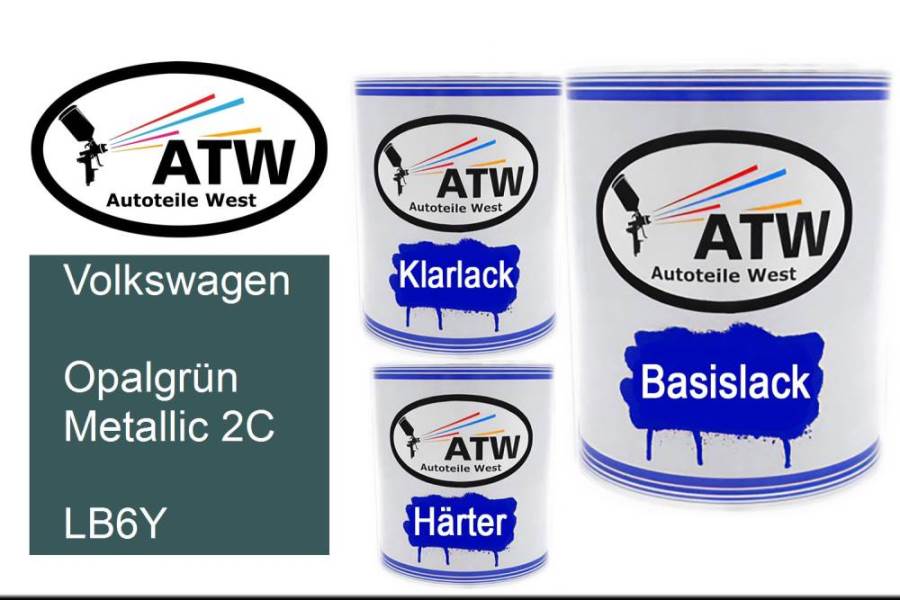 Volkswagen, Opalgrün Metallic 2C, LB6Y: 1L Lackdose + 1L Klarlack + 500ml Härter - Set, von ATW Autoteile West.